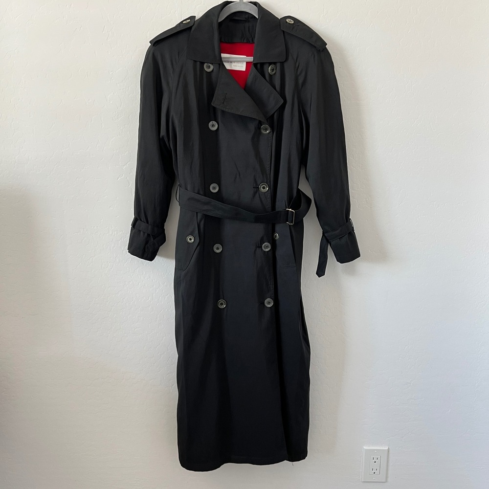 Jones New York Trench Coat Women 4 Black Double Breasted Removable Wool Lining
